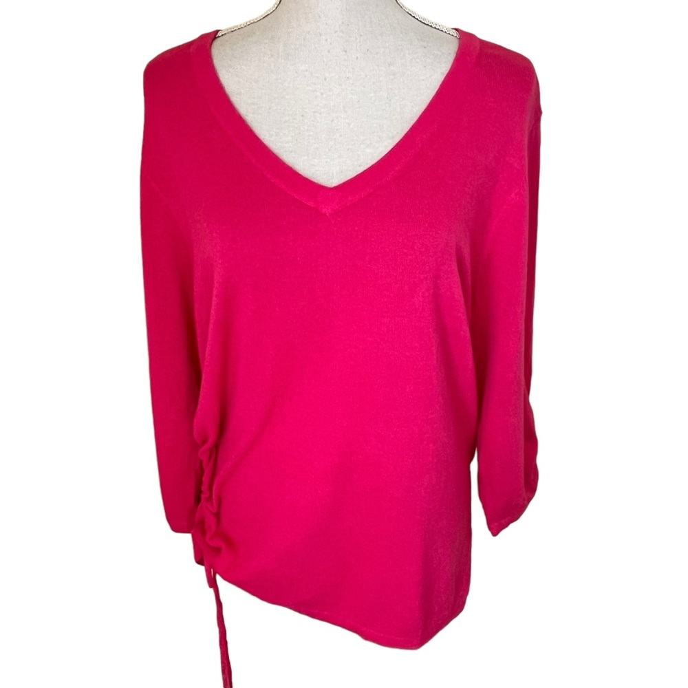 Spanner Bright Pink V-Neck Ruched Detail Sweater XL